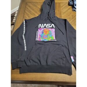 NASA Astronaut Graphic Hoodie Black Explore the Universe Spellout Size L/G FLAW
